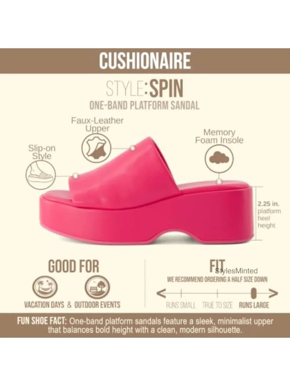 Cushionaire Spin Women's Platform Wedge Sandals Slip On Memory Foam Faux Leather